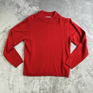Vintage Cable Knit Allison Daley Petite Small  Red Acrylic Mock Neck Sweater LS